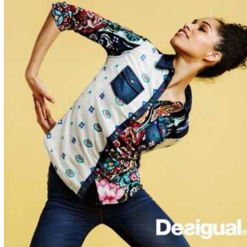 Desigual MAURICIO Patchwork Button Down Shirt Flo… - image 1